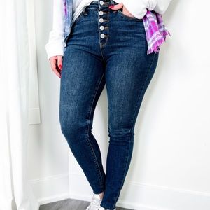 Judy Blue Dark Wash High Rise Button Fly with Raw Hem